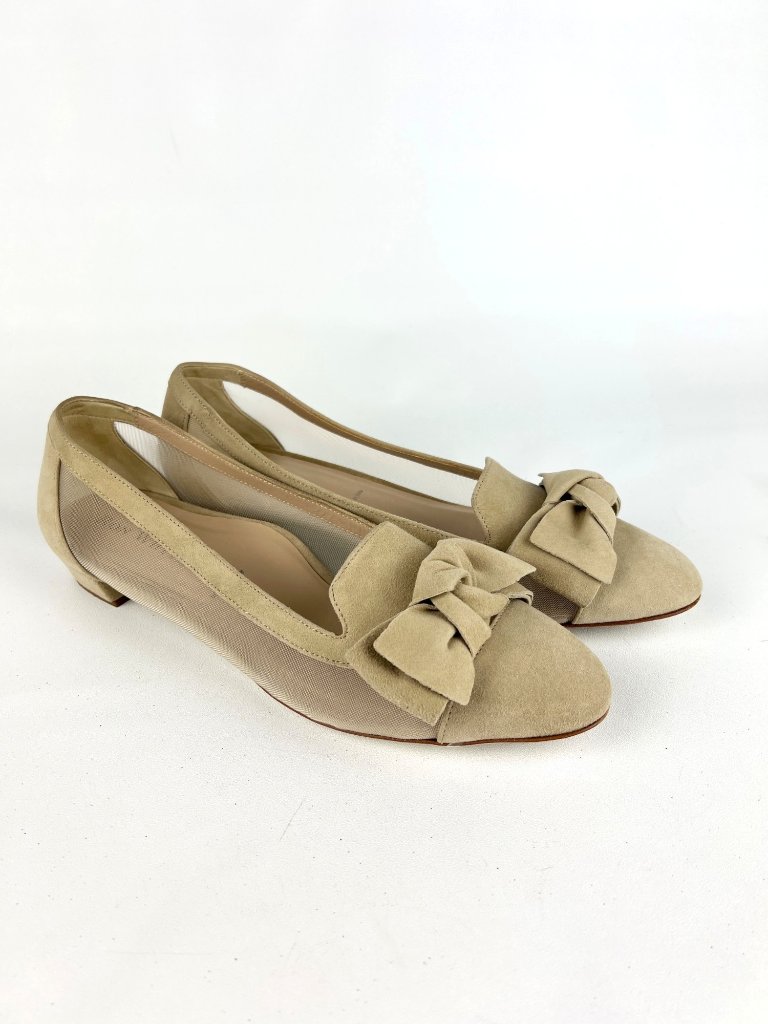 Ron White Womens Hettie Suede Mesh Bow Loafers Flats Beige Size Eu 38.5 Us 8